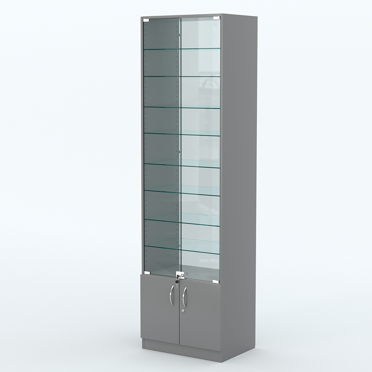 Торговая витрина с 8-ю стеклянными полками 400x600 мм серии NEXT-8 №7-1 (З/C - СТЕКЛО) Темно-Серый