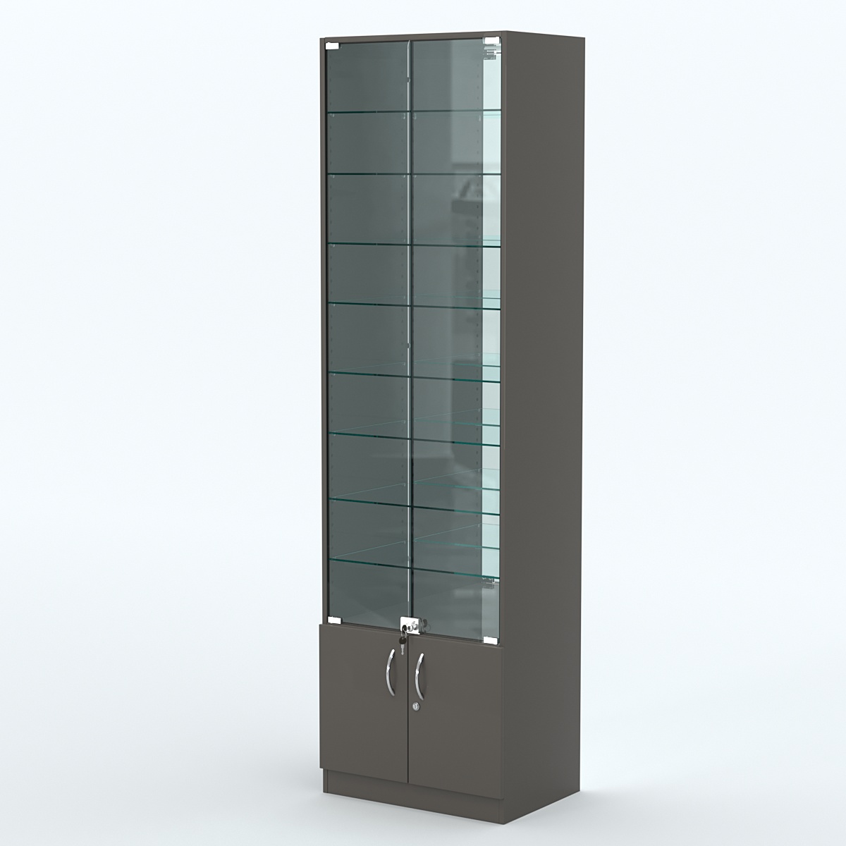 Торговая витрина с 8-ю стеклянными полками 400x600 мм серии NEXT-8 №7-2 (З/C - ЗЕРКАЛО) Черный