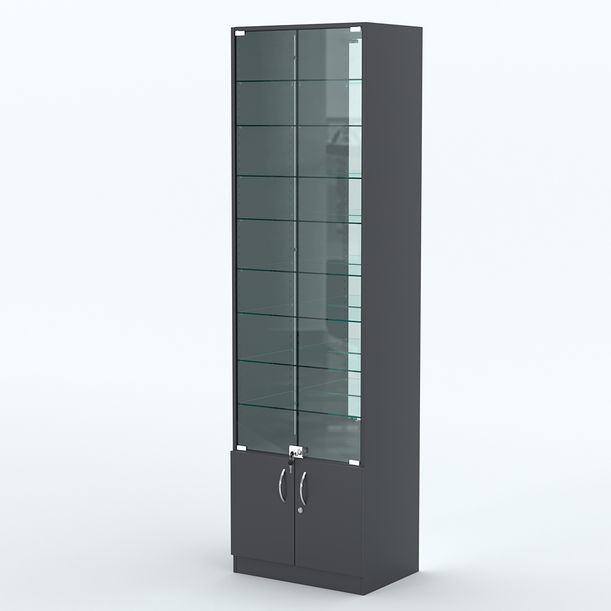 Торговая витрина с 8-ю стеклянными полками 400x600 мм серии NEXT-8 №7-2 (З/C - ЗЕРКАЛО) Антрацит