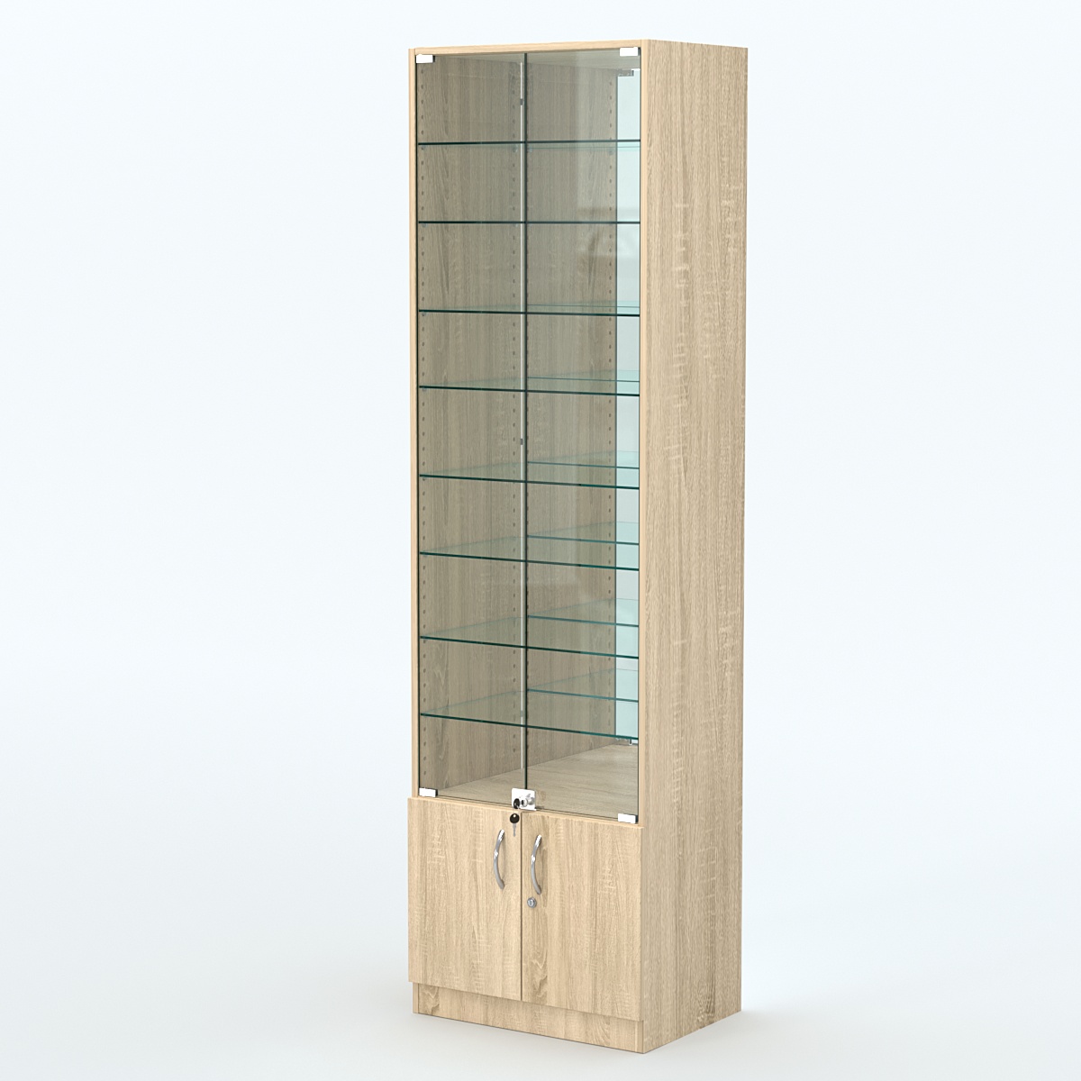Торговая витрина с 8-ю стеклянными полками 400x600 мм серии NEXT-8 №7-2 (З/C - ЗЕРКАЛО) Дуб сонома