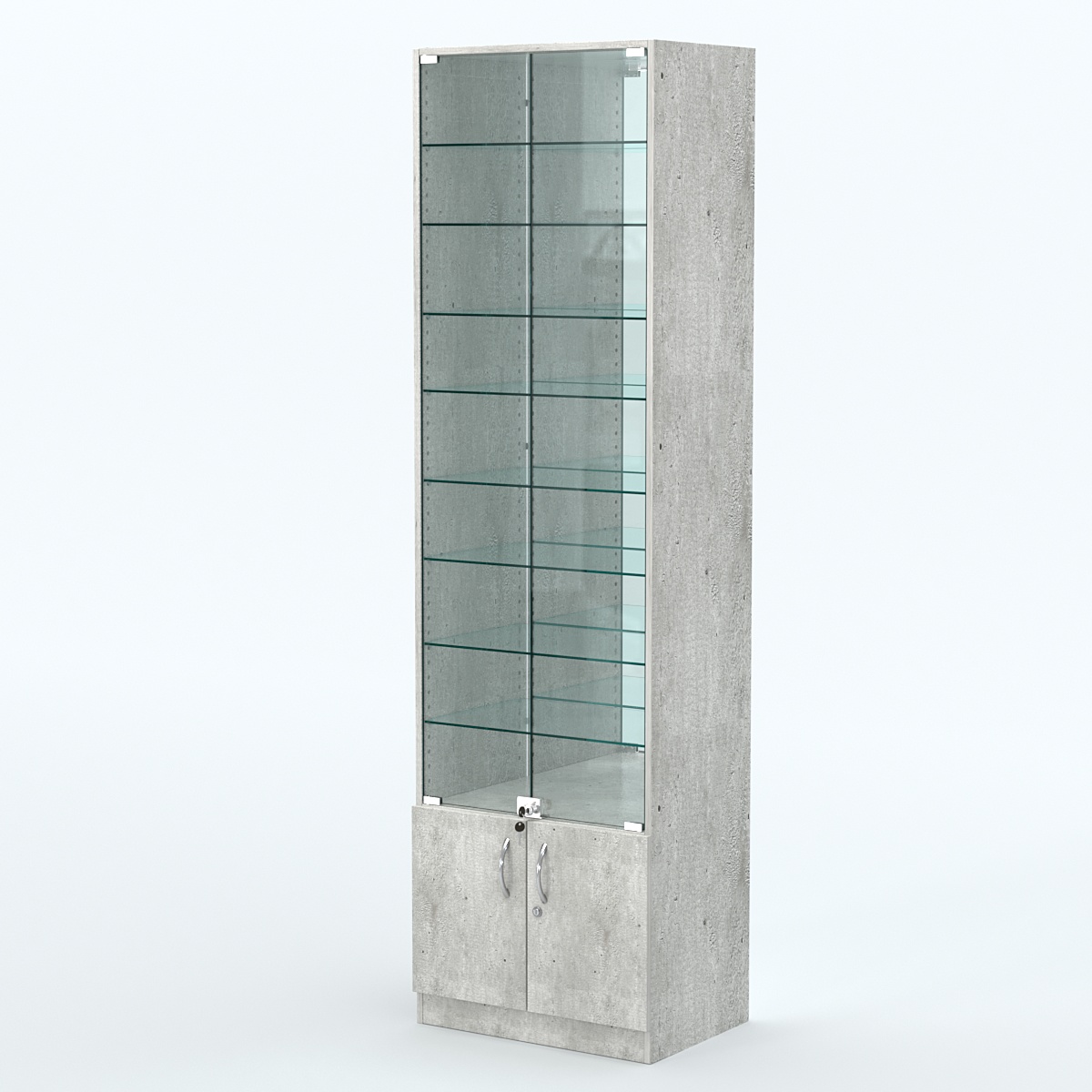 Торговая витрина с 8-ю стеклянными полками 400x600 мм серии NEXT-8 №7-2 (З/C - ЗЕРКАЛО) Метрополитан Грей