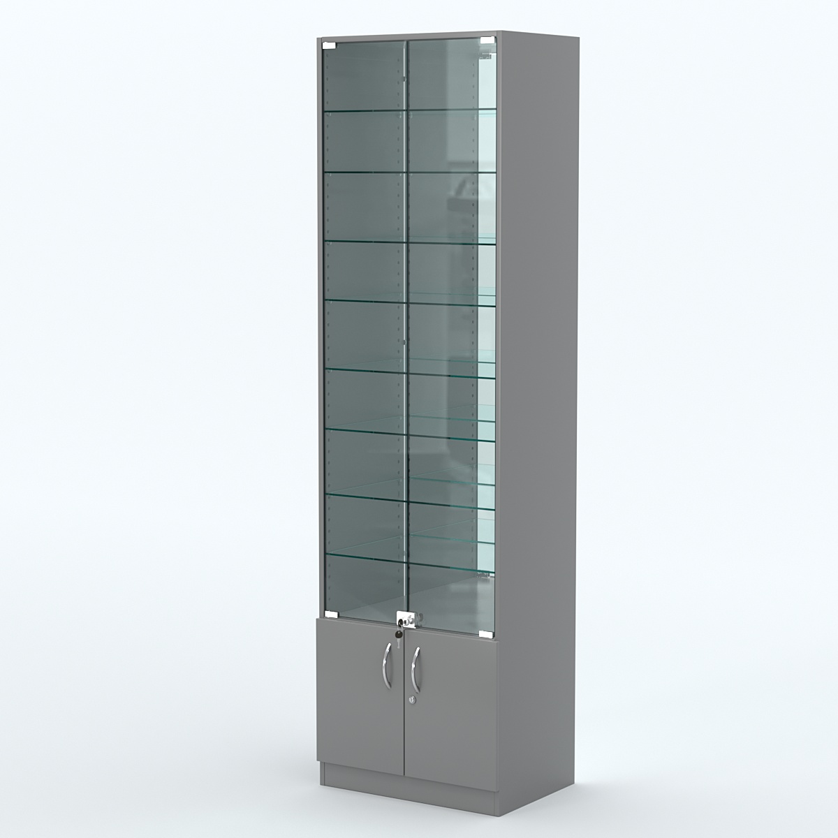 Торговая витрина с 8-ю стеклянными полками 400x600 мм серии NEXT-8 №7-2 (З/C - ЗЕРКАЛО) Темно-Серый