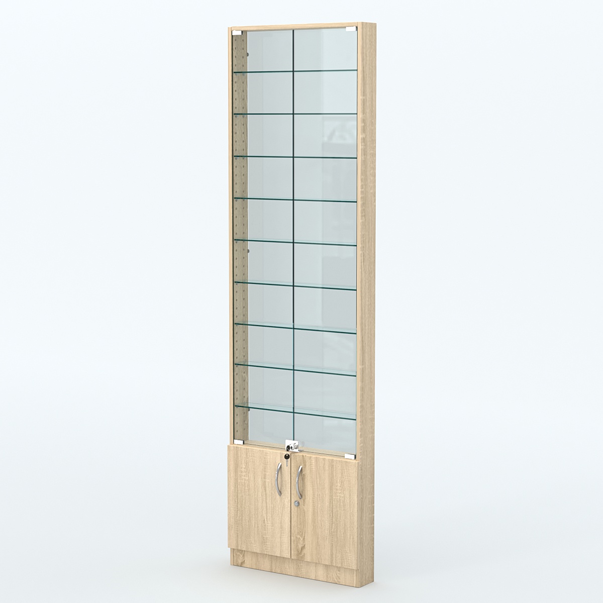 Торговая витрина с 9-ю стеклянными полками 100x600 мм серии NEXT-9 №1-1 (З/C - СТЕКЛО) Дуб сонома