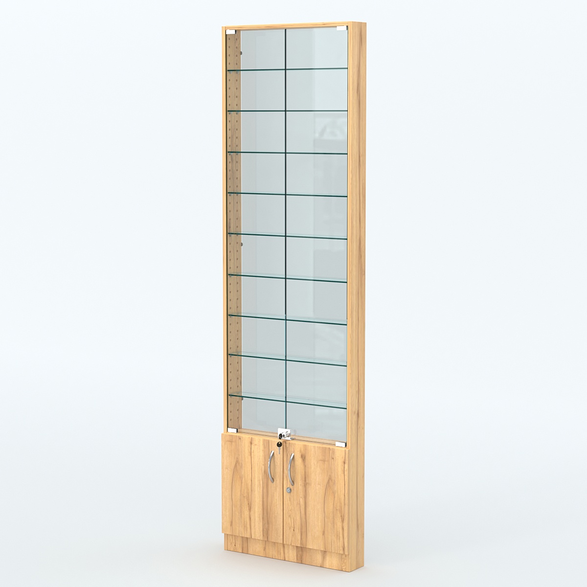 Торговая витрина с 9-ю стеклянными полками 100x600 мм серии NEXT-9 №1-1 (З/C - СТЕКЛО) Дуб Золотистый