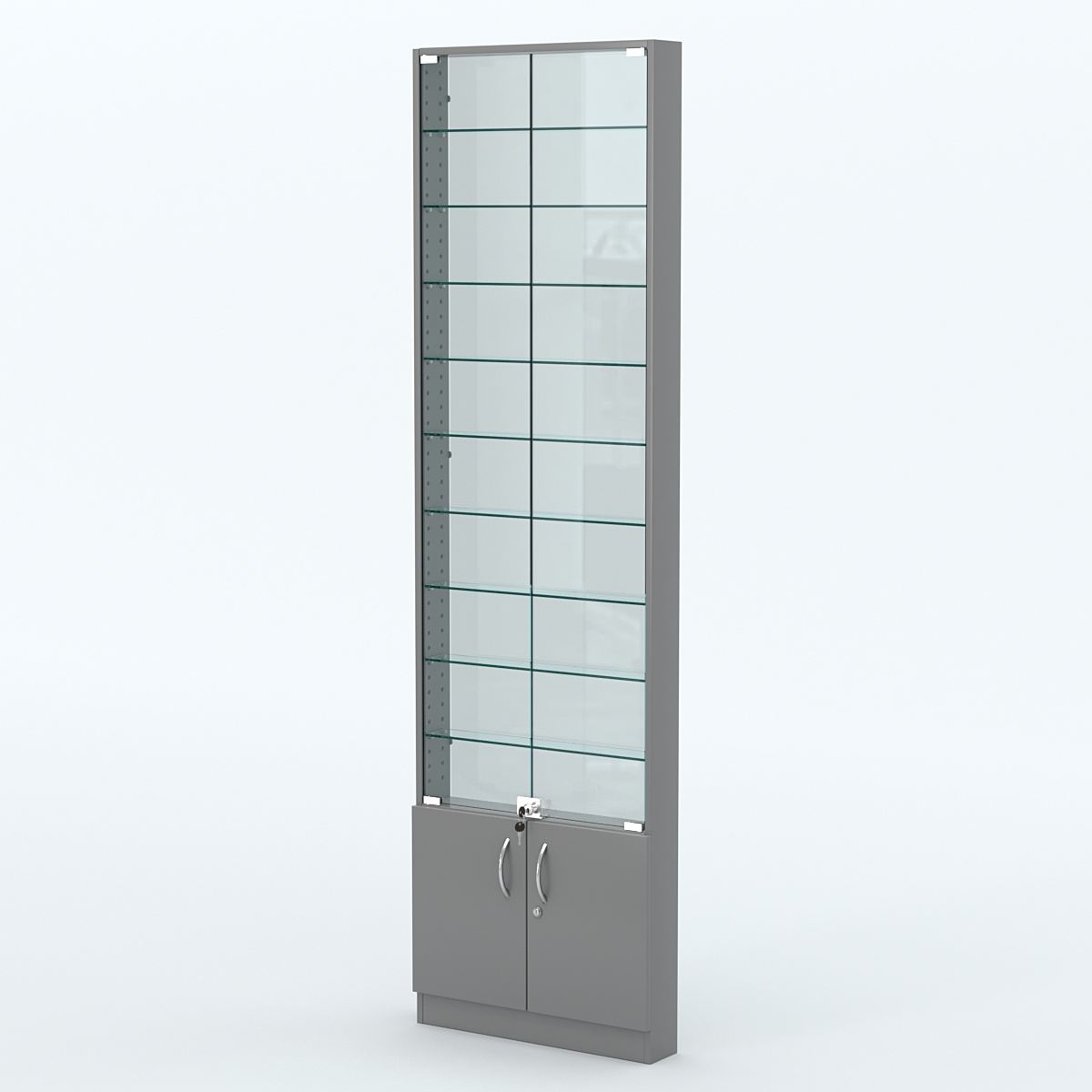 Торговая витрина с 9-ю стеклянными полками 100x600 мм серии NEXT-9 №1-1 (З/C - СТЕКЛО) Темно-Серый
