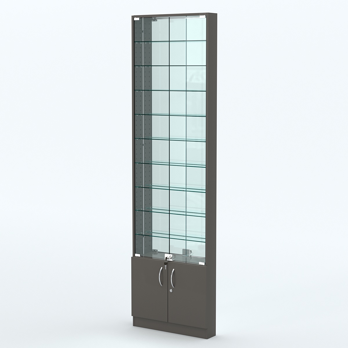 Торговая витрина с 9-ю стеклянными полками 100x600 мм серии NEXT-9 №1-2 (З/C - ЗЕРКАЛО) Черный