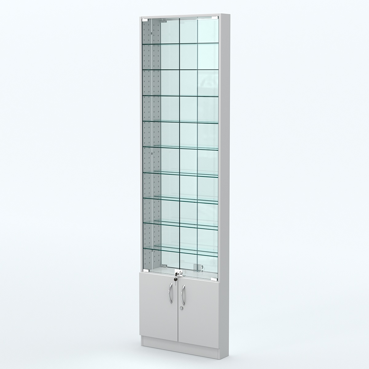 Торговая витрина с 9-ю стеклянными полками 100x600 мм серии NEXT-9 №1-2 (З/C - ЗЕРКАЛО) Серый