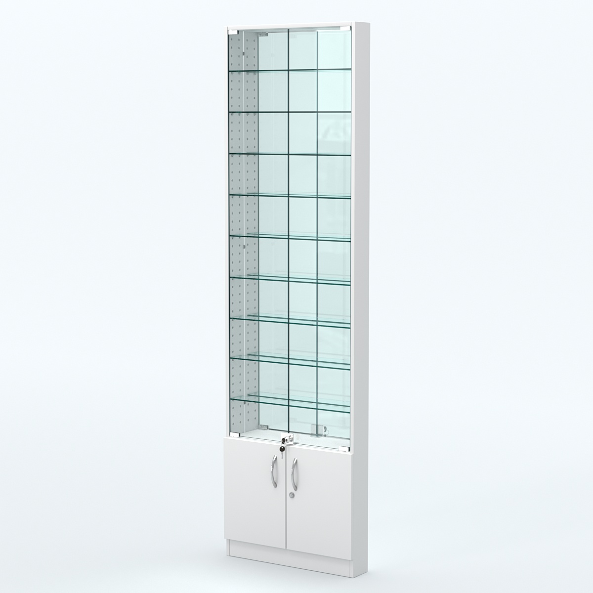Торговая витрина с 9-ю стеклянными полками 100x600 мм серии NEXT-9 №1-2 (З/C - ЗЕРКАЛО) Белый