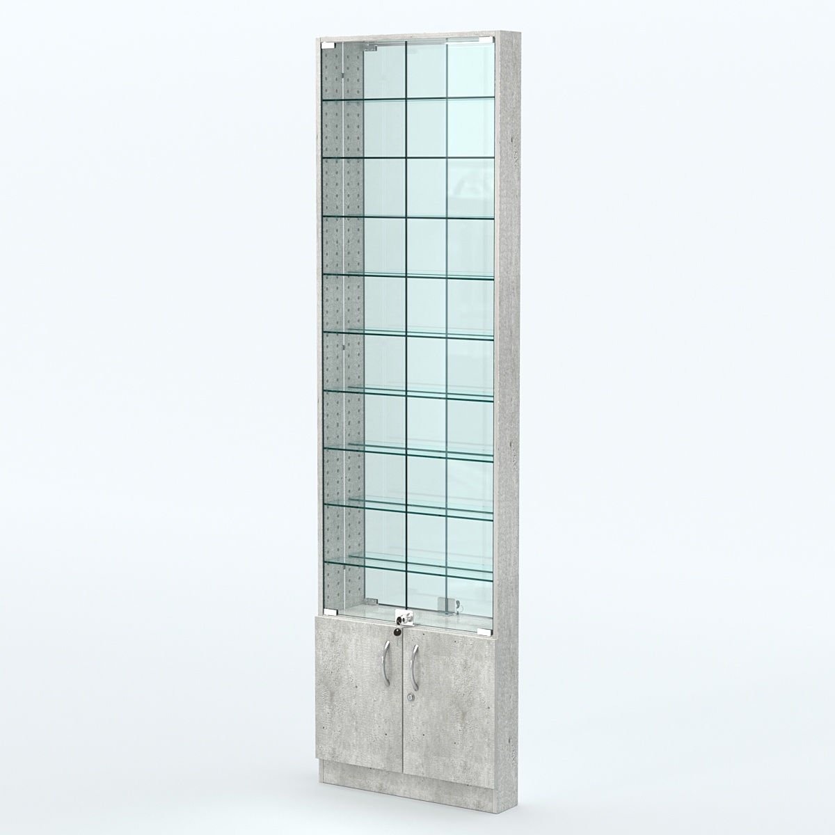 Торговая витрина с 9-ю стеклянными полками 100x600 мм серии NEXT-9 №1-2 (З/C - ЗЕРКАЛО) Метрополитан Грей