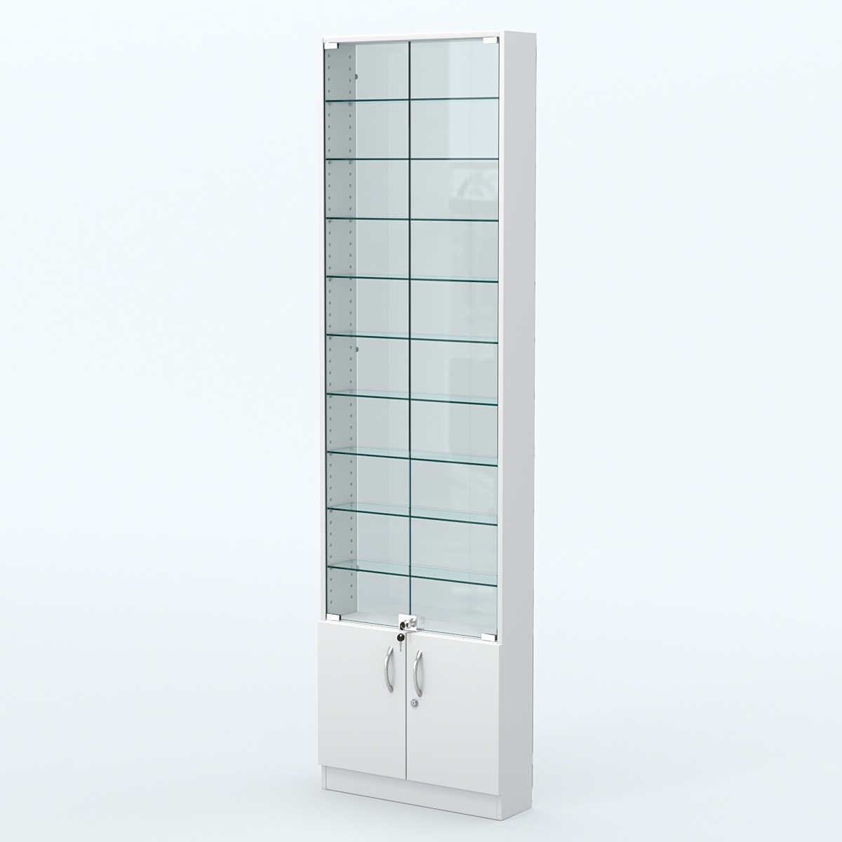 Торговая витрина с 9-ю стеклянными полками 150x600 мм серии NEXT-9 №2-1 (З/C - СТЕКЛО) Белый