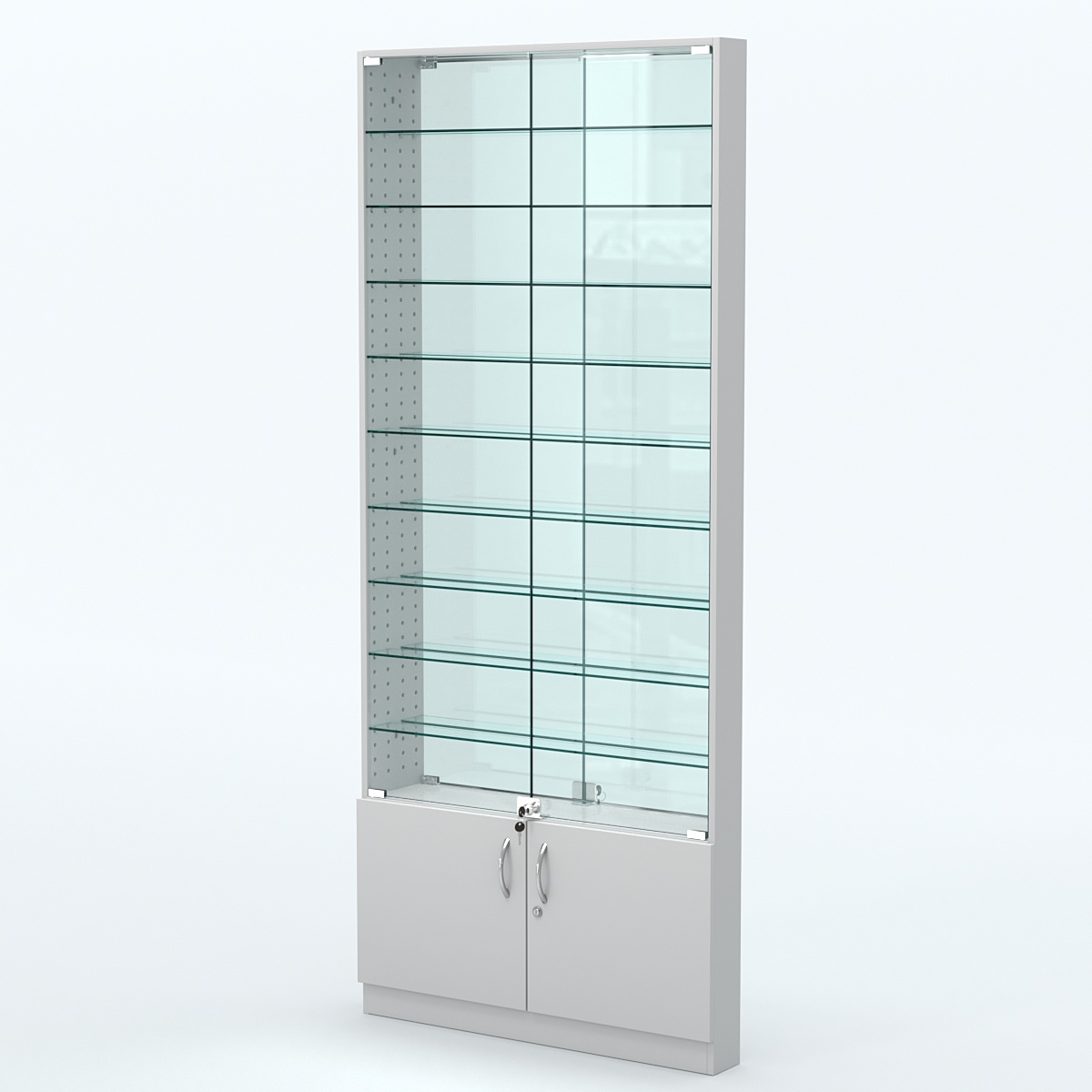 Торговая витрина с 9-ю стеклянными полками 100x900 мм серии NEXT-9 №8-2 (З/C - ЗЕРКАЛО) Серый