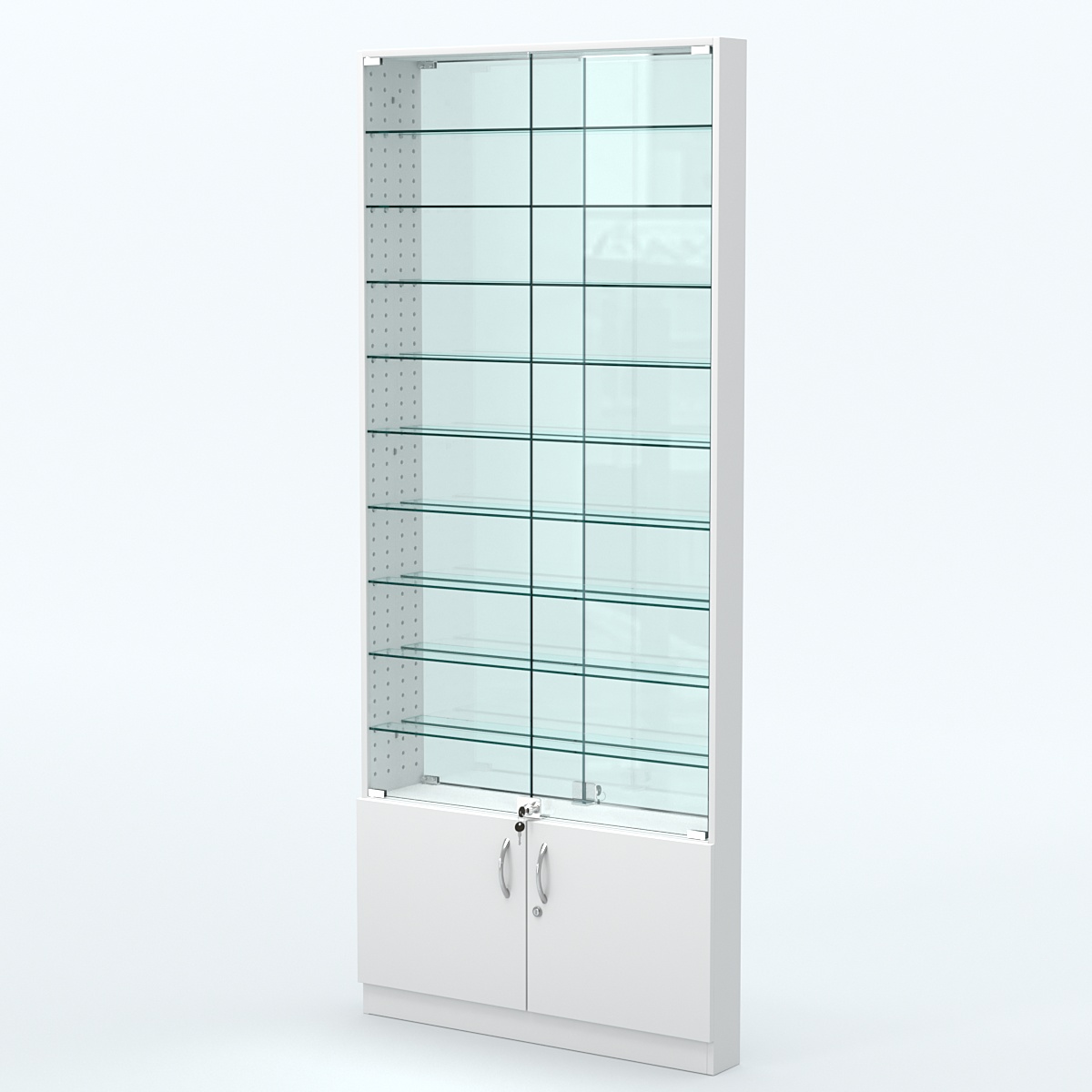 Торговая витрина с 9-ю стеклянными полками 100x900 мм серии NEXT-9 №8-2 (З/C - ЗЕРКАЛО) Белый