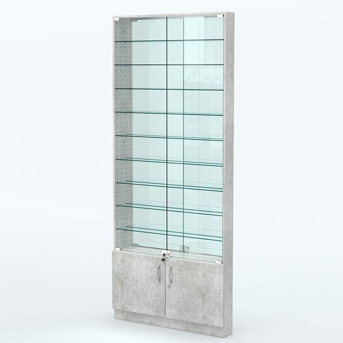 Торговая витрина с 9-ю стеклянными полками 100x900 мм серии NEXT-9 №8-2 (З/C - ЗЕРКАЛО) Метрополитан Грей