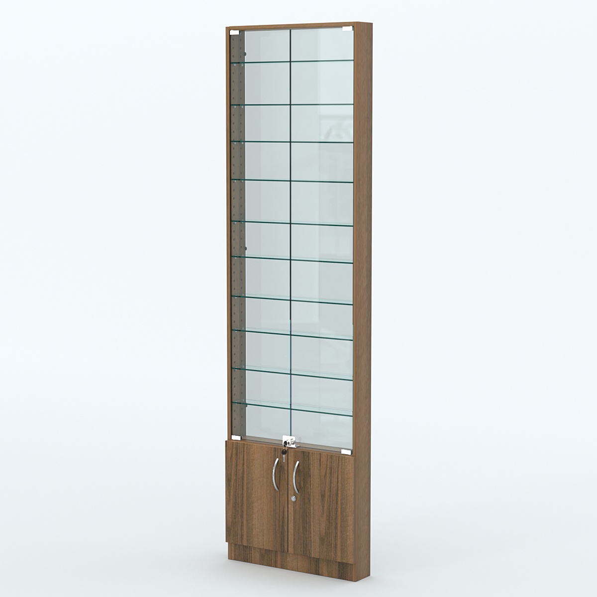 Торговая витрина с 10-ю стеклянными полками 100x600 мм серии NEXT-10 №1-1 (З/C - СТЕКЛО) Орех