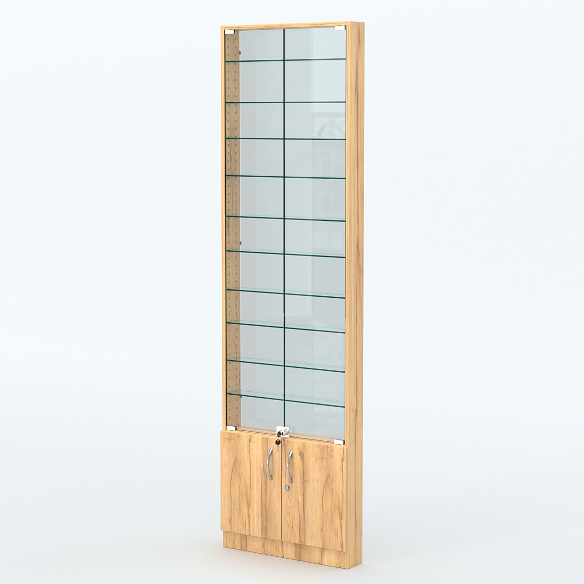 Торговая витрина с 10-ю стеклянными полками 100x600 мм серии NEXT-10 №1-1 (З/C - СТЕКЛО) Дуб Золотистый