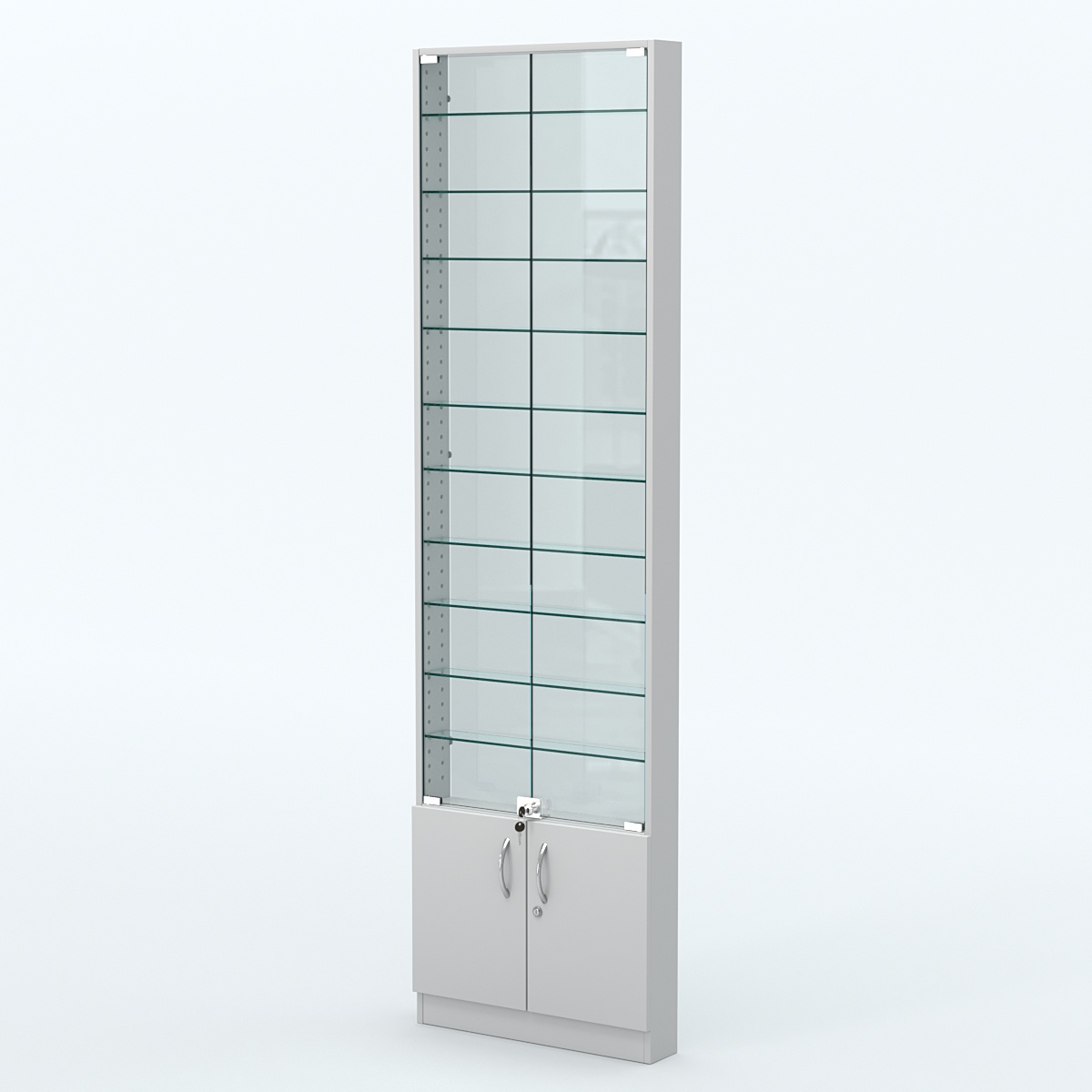 Торговая витрина с 10-ю стеклянными полками 100x600 мм серии NEXT-10 №1-1 (З/C - СТЕКЛО) Серый