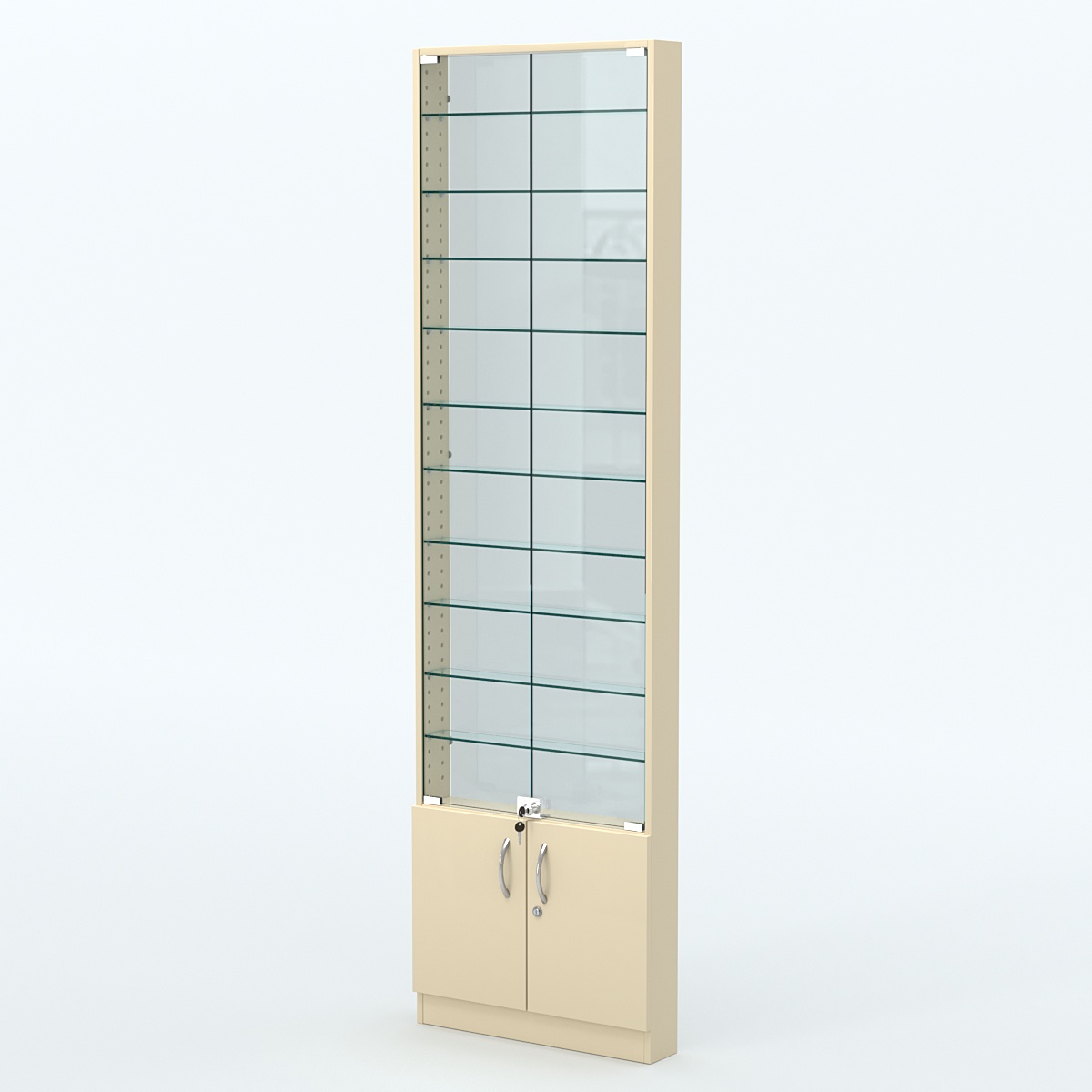 Торговая витрина с 10-ю стеклянными полками 100x600 мм серии NEXT-10 №1-1 (З/C - СТЕКЛО) Крем Вайс