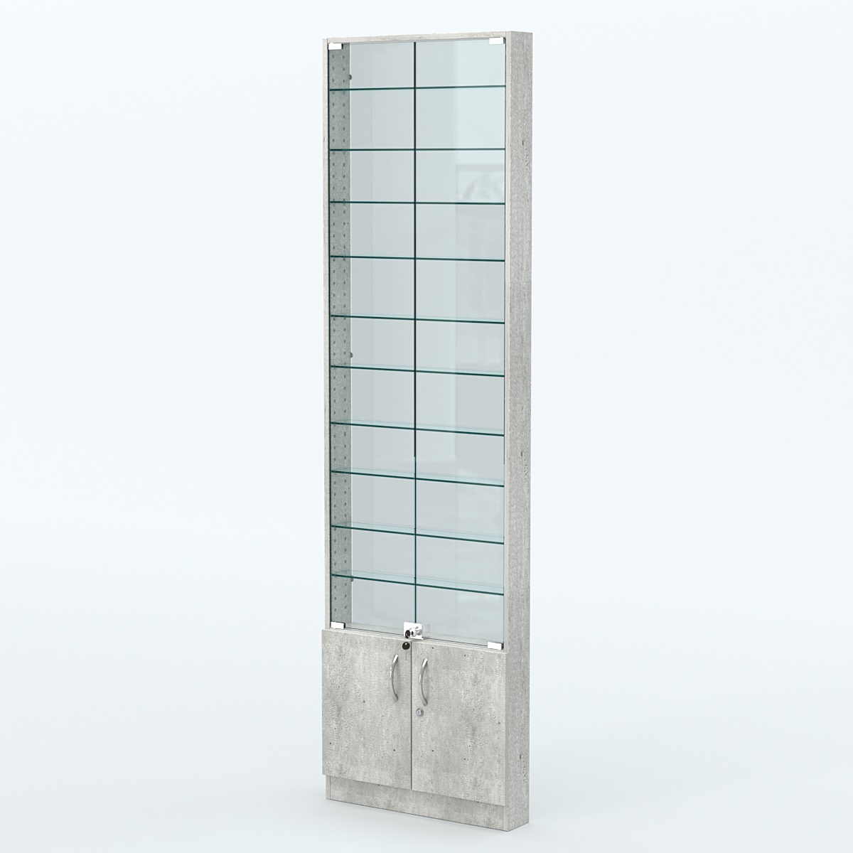 Торговая витрина с 10-ю стеклянными полками 100x600 мм серии NEXT-10 №1-1 (З/C - СТЕКЛО) Метрополитан Грей