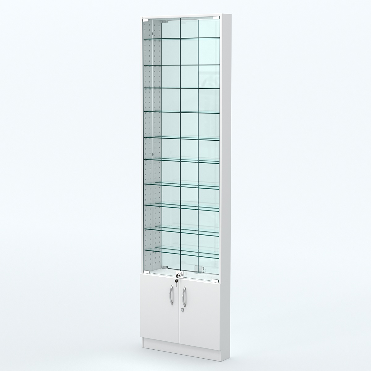 Торговая витрина с 10-ю стеклянными полками 100x600 мм серии NEXT-10 №1-2 (З/C - ЗЕРКАЛО) Белый
