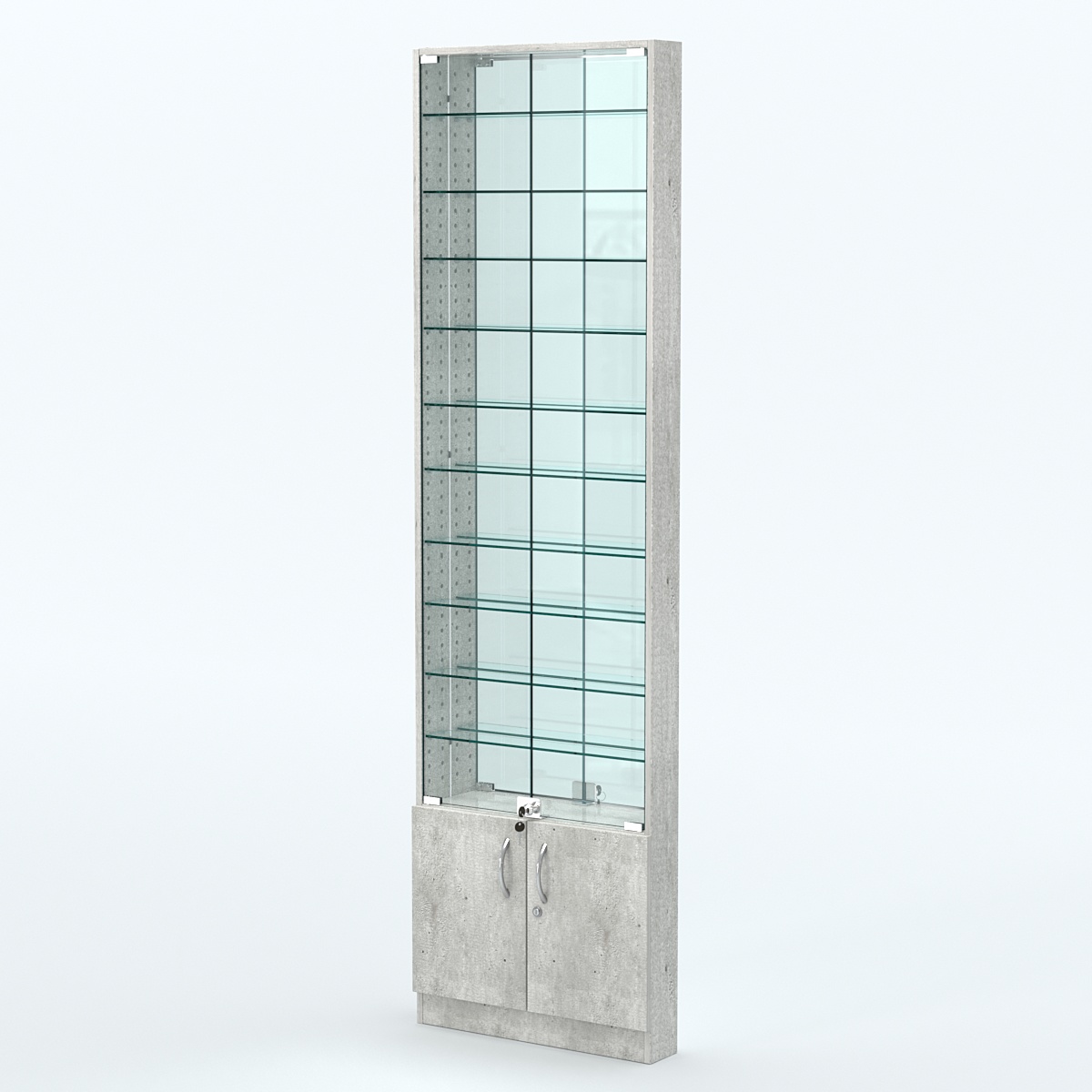 Торговая витрина с 10-ю стеклянными полками 100x600 мм серии NEXT-10 №1-2 (З/C - ЗЕРКАЛО) Метрополитан Грей
