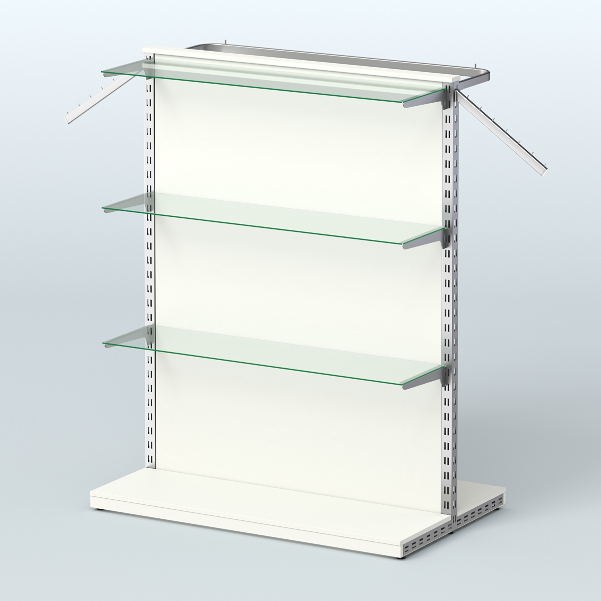 Система ЭЛЕГАНТ островная с ДСП, тремя прозрачными полками и прямым поручнем №6 Белый