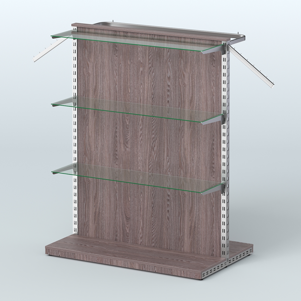 Система ЭЛЕГАНТ островная с ДСП, тремя прозрачными полками и прямым поручнем №6 Ясень Анкор темный