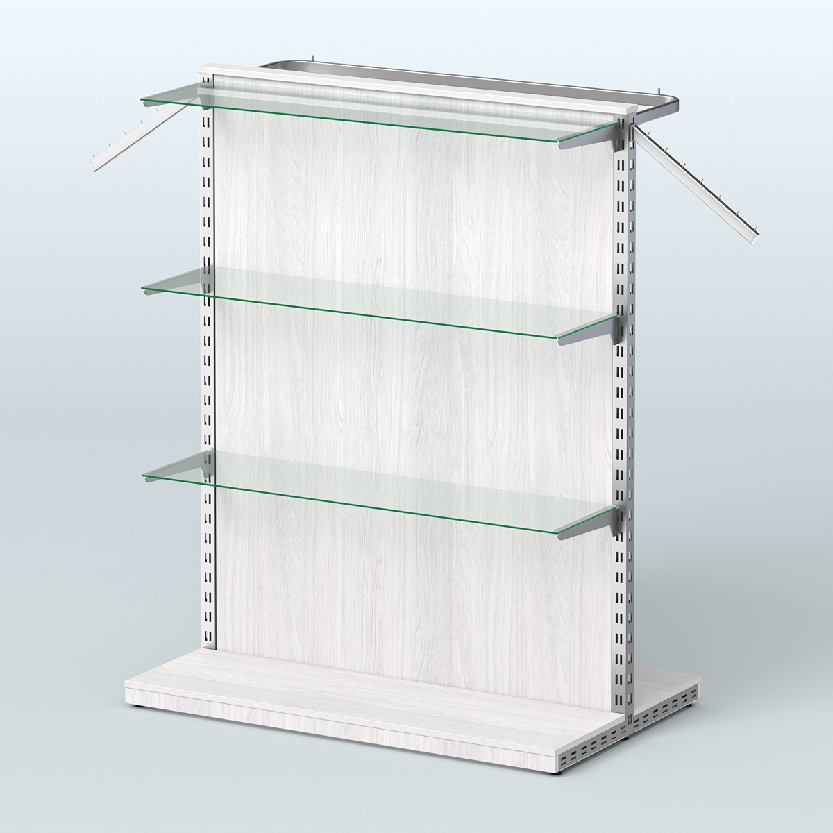 Система ЭЛЕГАНТ островная с ДСП, тремя прозрачными полками и прямым поручнем №6 Ясень Анкор светлый