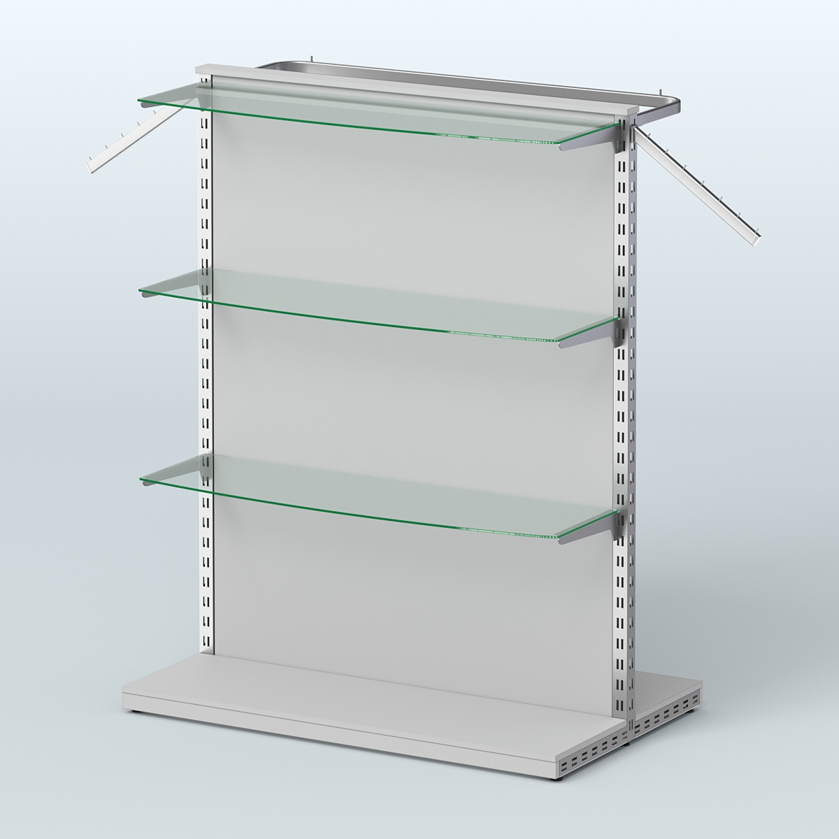 Система ЭЛЕГАНТ островная с разделителем из ДСП, тремя прозрачными полками и прямым поручнем №7 Серый