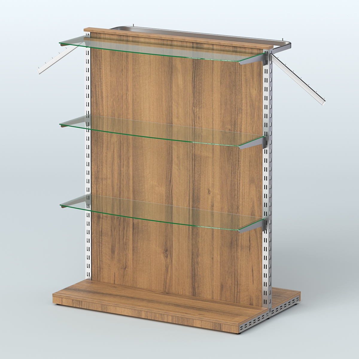 Система ЭЛЕГАНТ островная с разделителем из ДСП, тремя прозрачными полками и прямым поручнем №7 Орех