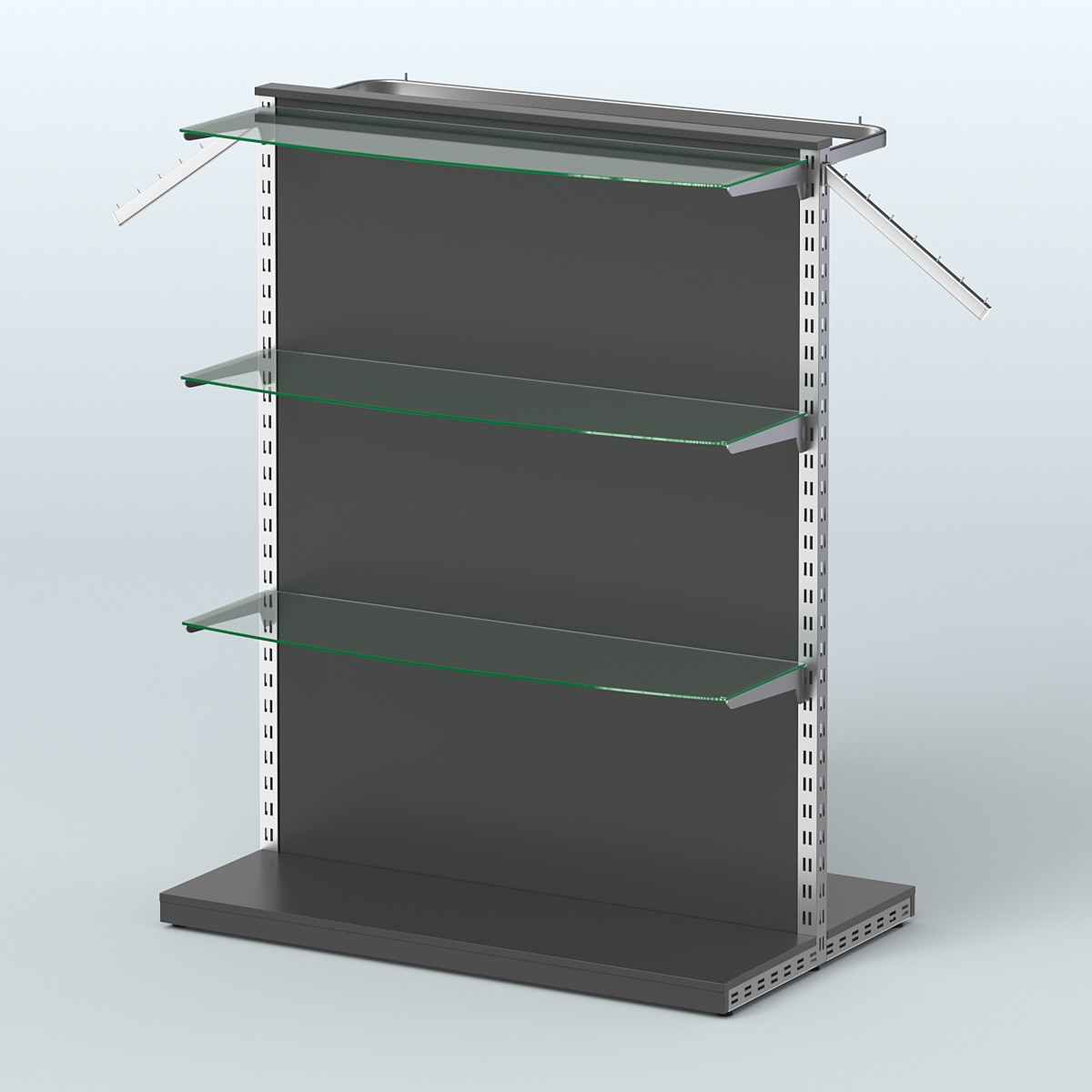 Система ЭЛЕГАНТ островная с разделителем из ДСП, тремя прозрачными полками и прямым поручнем №7 Черный