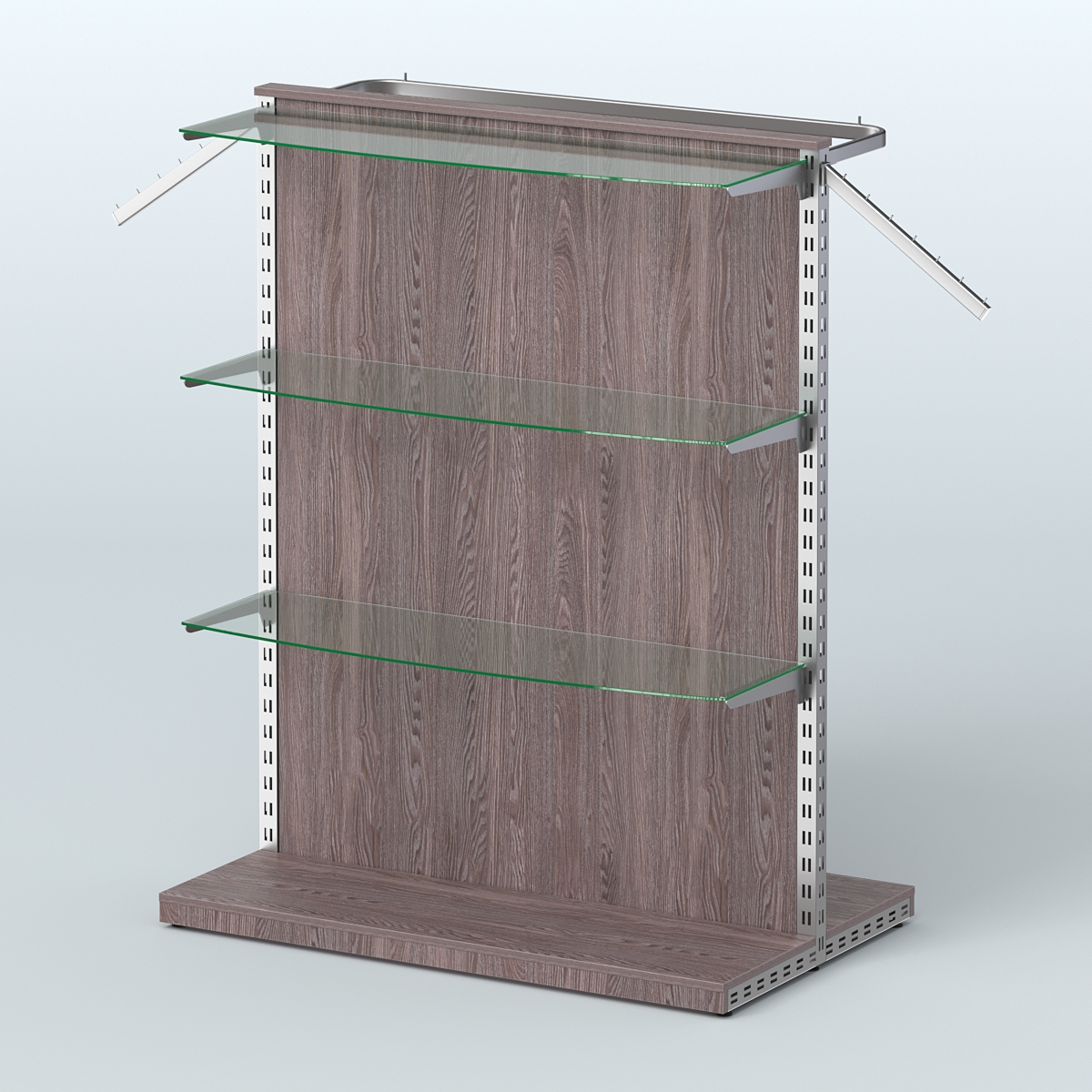 Система ЭЛЕГАНТ островная с разделителем из ДСП, тремя прозрачными полками и прямым поручнем №7 Ясень Анкор темный