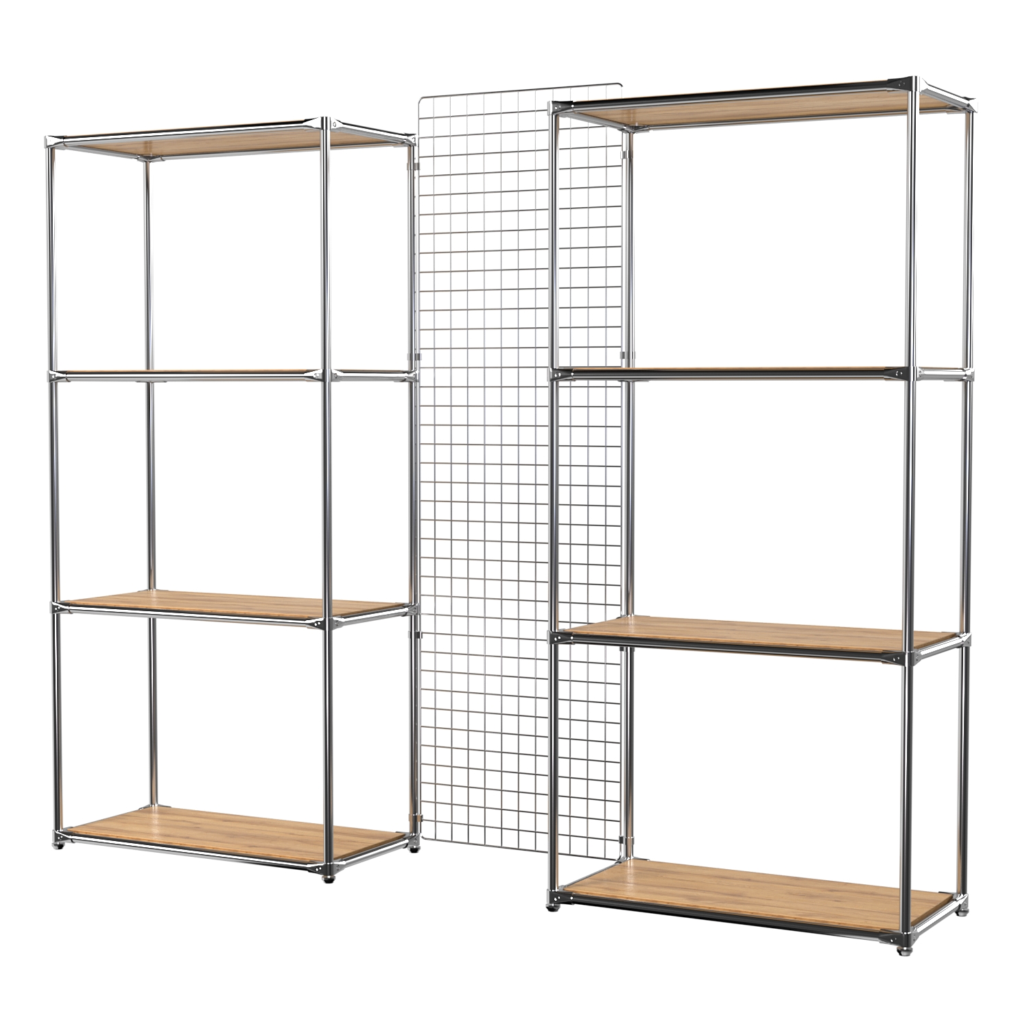 Сетчатый стеллаж СТИЛЬ с полками ДСП и решеткой №31-3 Дуб Золотистый