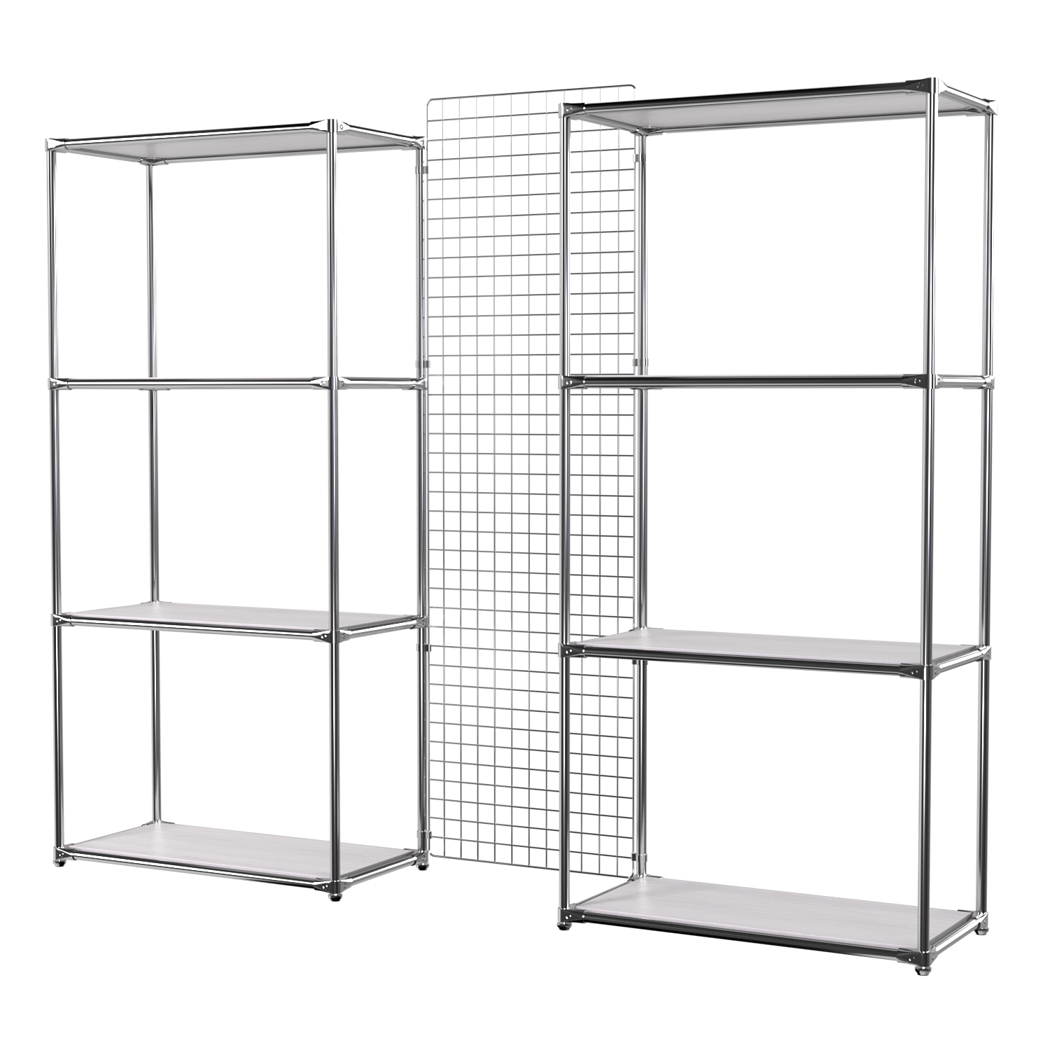 Сетчатый стеллаж СТИЛЬ с полками ДСП и решеткой №31-3 Ясень Анкор светлый - U31104