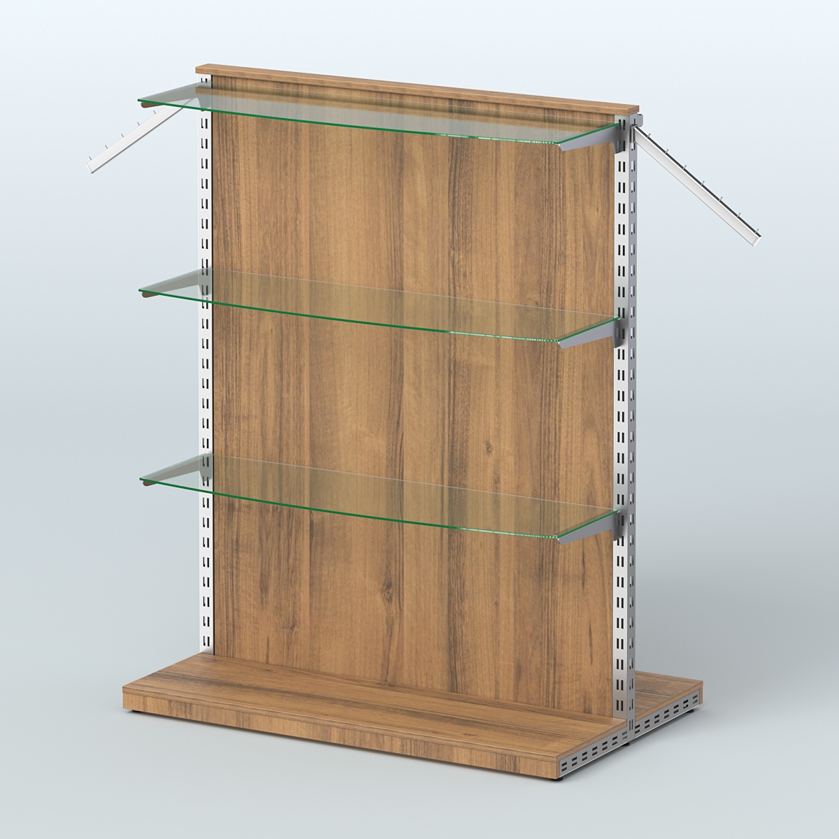 Система ЭЛЕГАНТ островная с ДСП, поручнем под кронштейны и полками из стекла №12 Орех