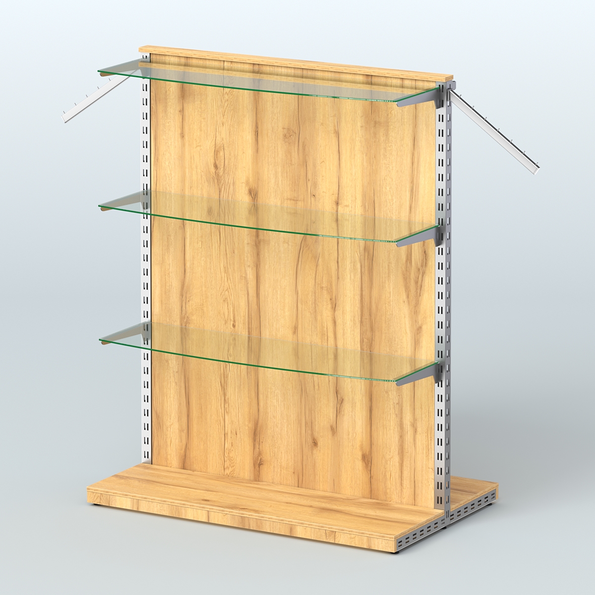 Система ЭЛЕГАНТ островная с ДСП, поручнем под кронштейны и полками из стекла №12 Дуб Золотистый