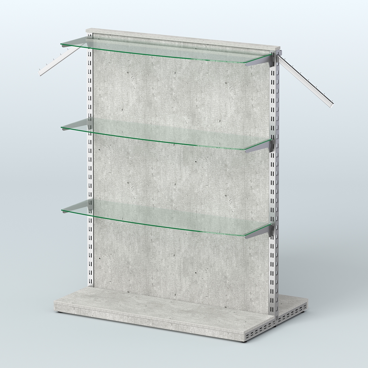 Система ЭЛЕГАНТ островная с ДСП, поручнем под кронштейны и полками из стекла №12 Метрополитан Грей