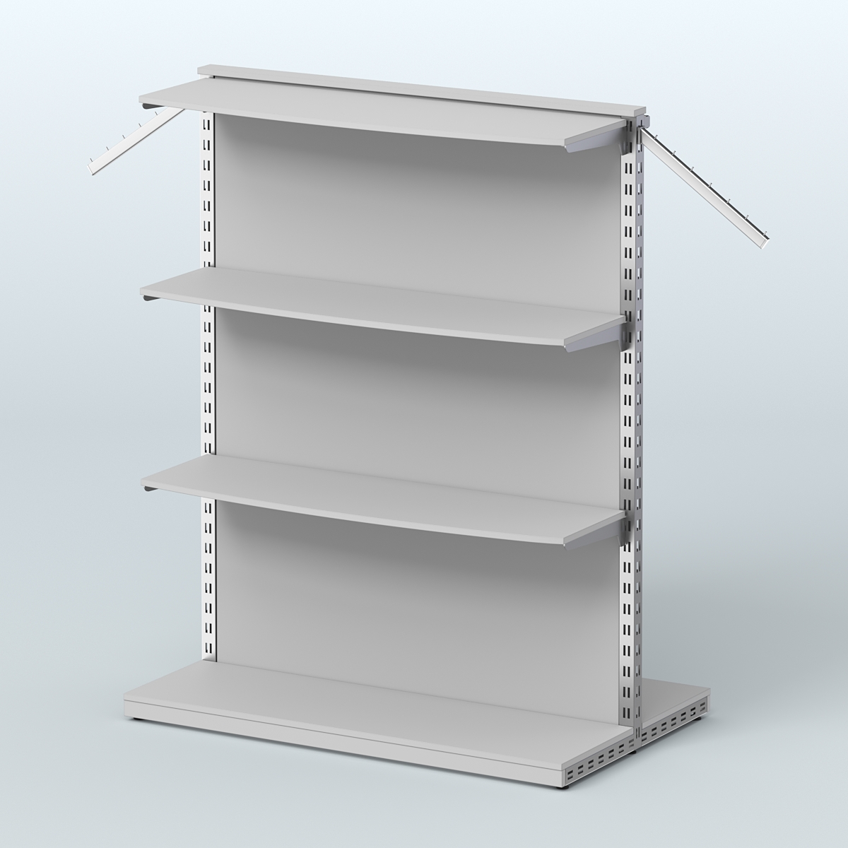 Система ЭЛЕГАНТ островная с задней стенкой, тремя закругленными полками ДСП и поручнем №13 Серый