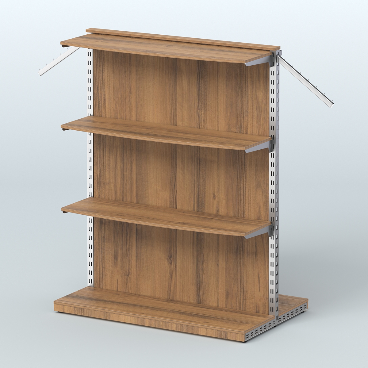 Система ЭЛЕГАНТ островная с задней стенкой, тремя закругленными полками ДСП и поручнем №13 Орех