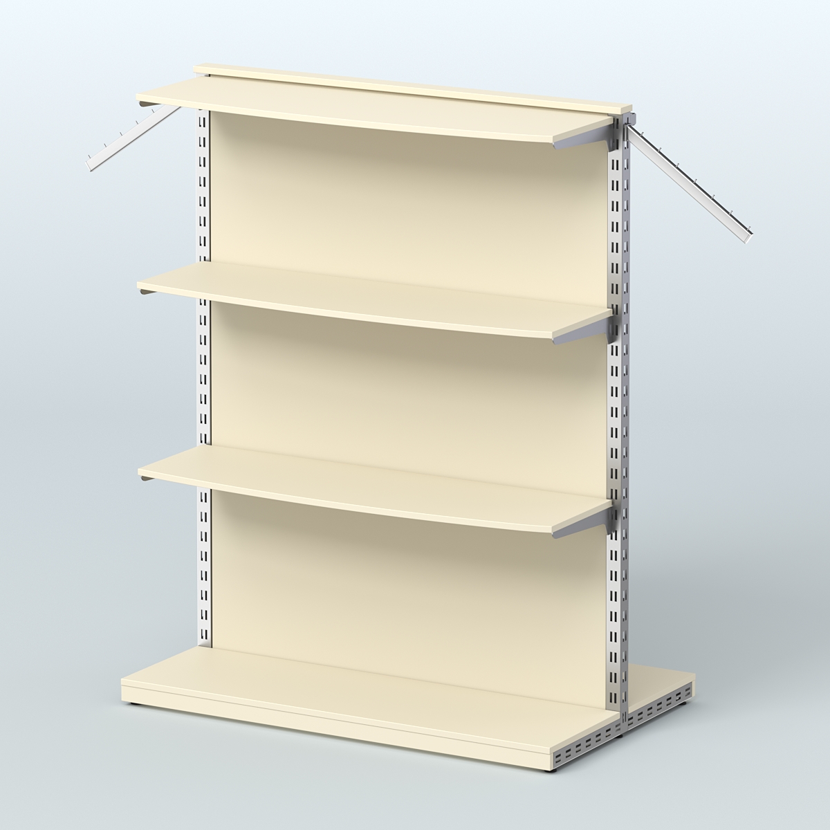 Система ЭЛЕГАНТ островная с задней стенкой, тремя закругленными полками ДСП и поручнем №13 Крем Вайс