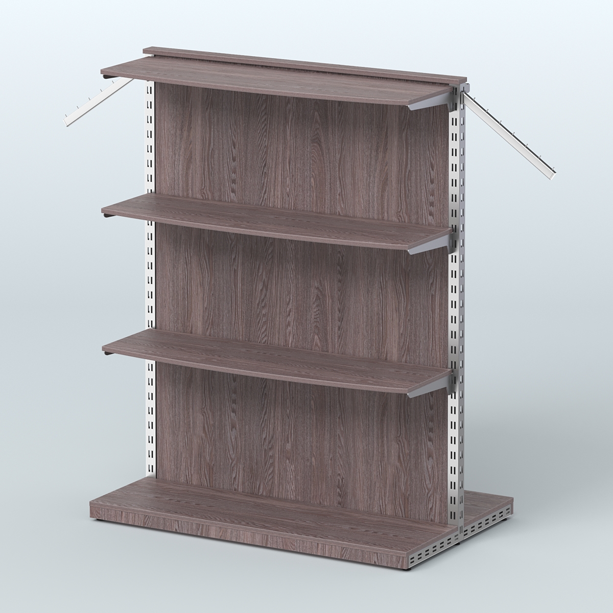 Система ЭЛЕГАНТ островная с задней стенкой, тремя закругленными полками ДСП и поручнем №13 Ясень Анкор темный