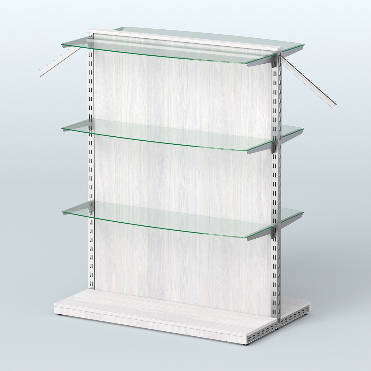 Система ЭЛЕГАНТ островная с ДСП и шестью закругленными прозрачными полками №17 Ясень Анкор светлый