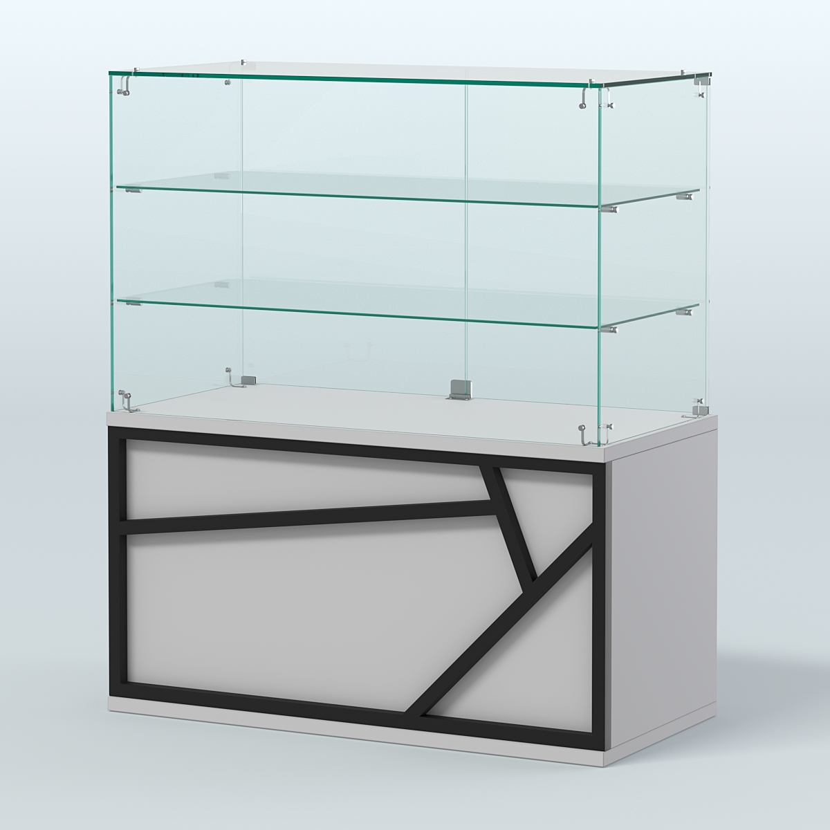 Торговый прилавок невысокий с двумя полками серии ЛОФТ - АЛЬФА №32 Серый