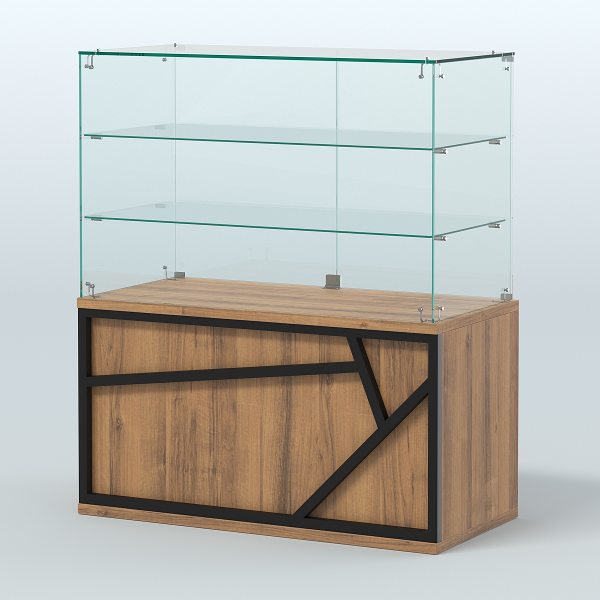 Торговый прилавок невысокий с двумя полками серии ЛОФТ - АЛЬФА №32 Орех