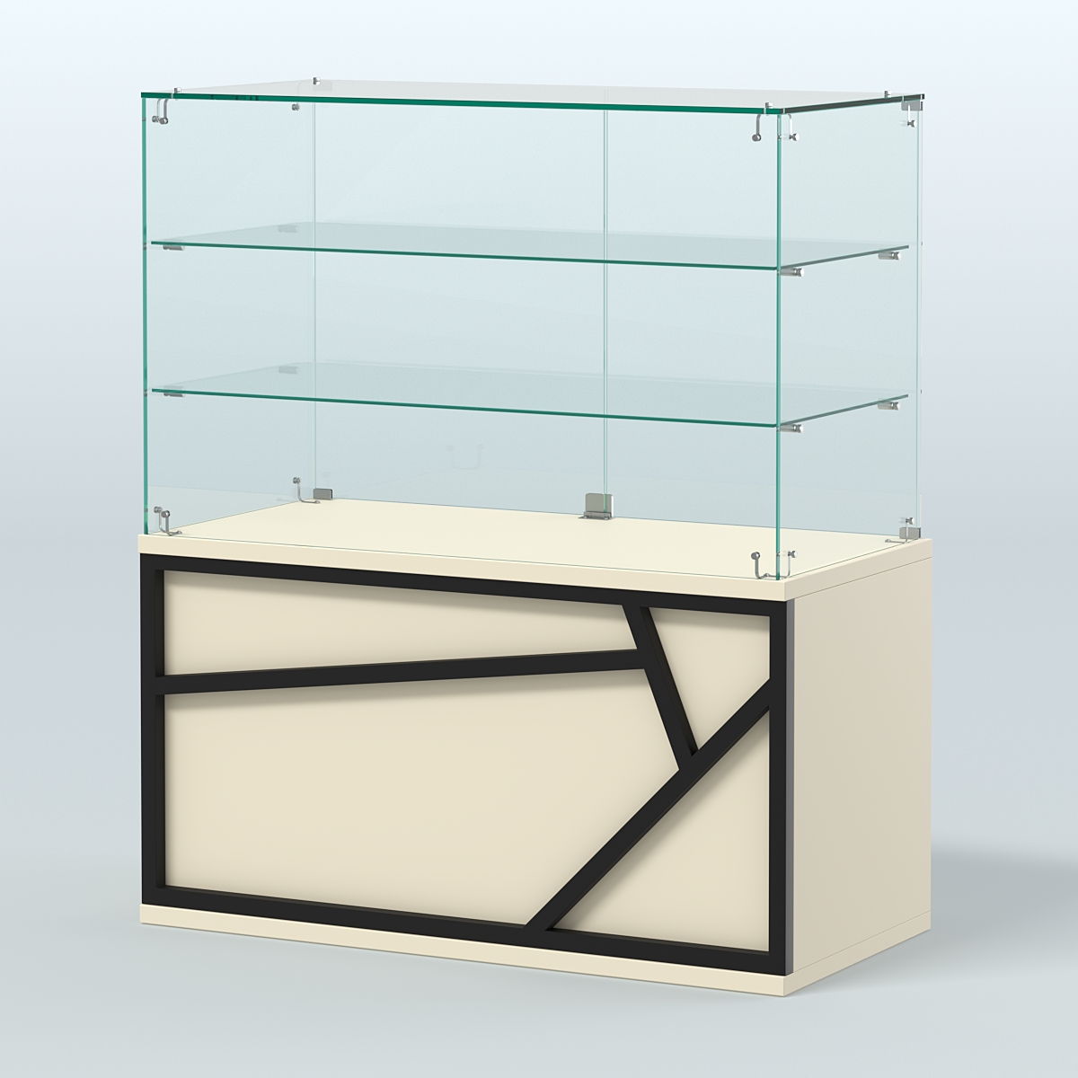 Торговый прилавок невысокий с двумя полками серии ЛОФТ - АЛЬФА №32 Крем Вайс