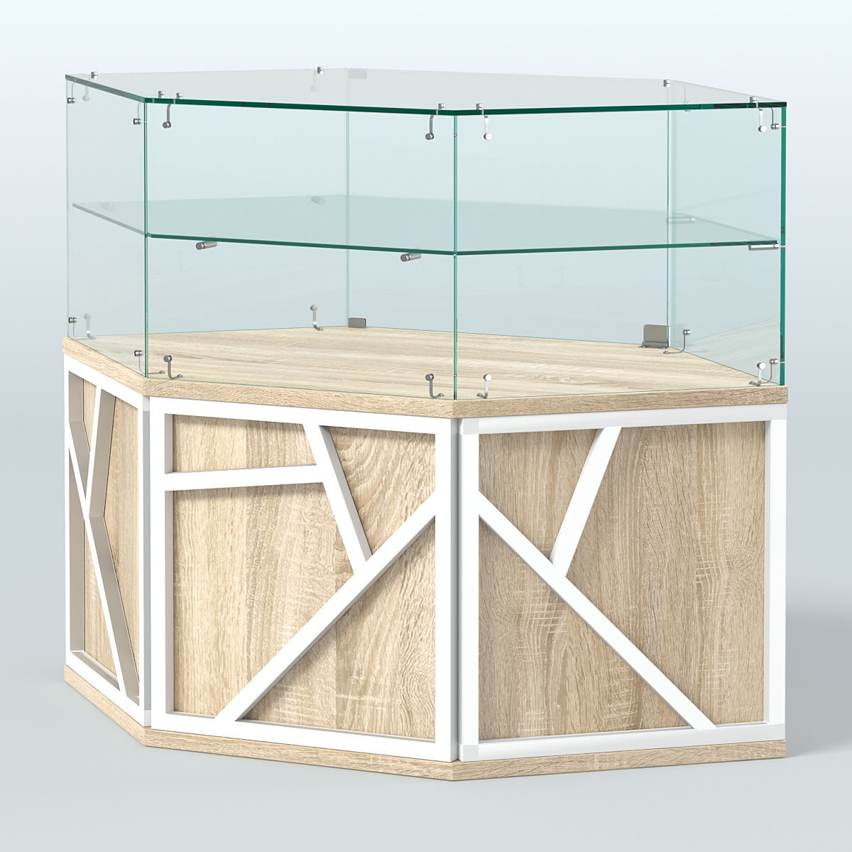 Торговый прилавок низкий шестигранный серии ЛОФТ - АЛЬФА №36 Дуб Сонома + Белый