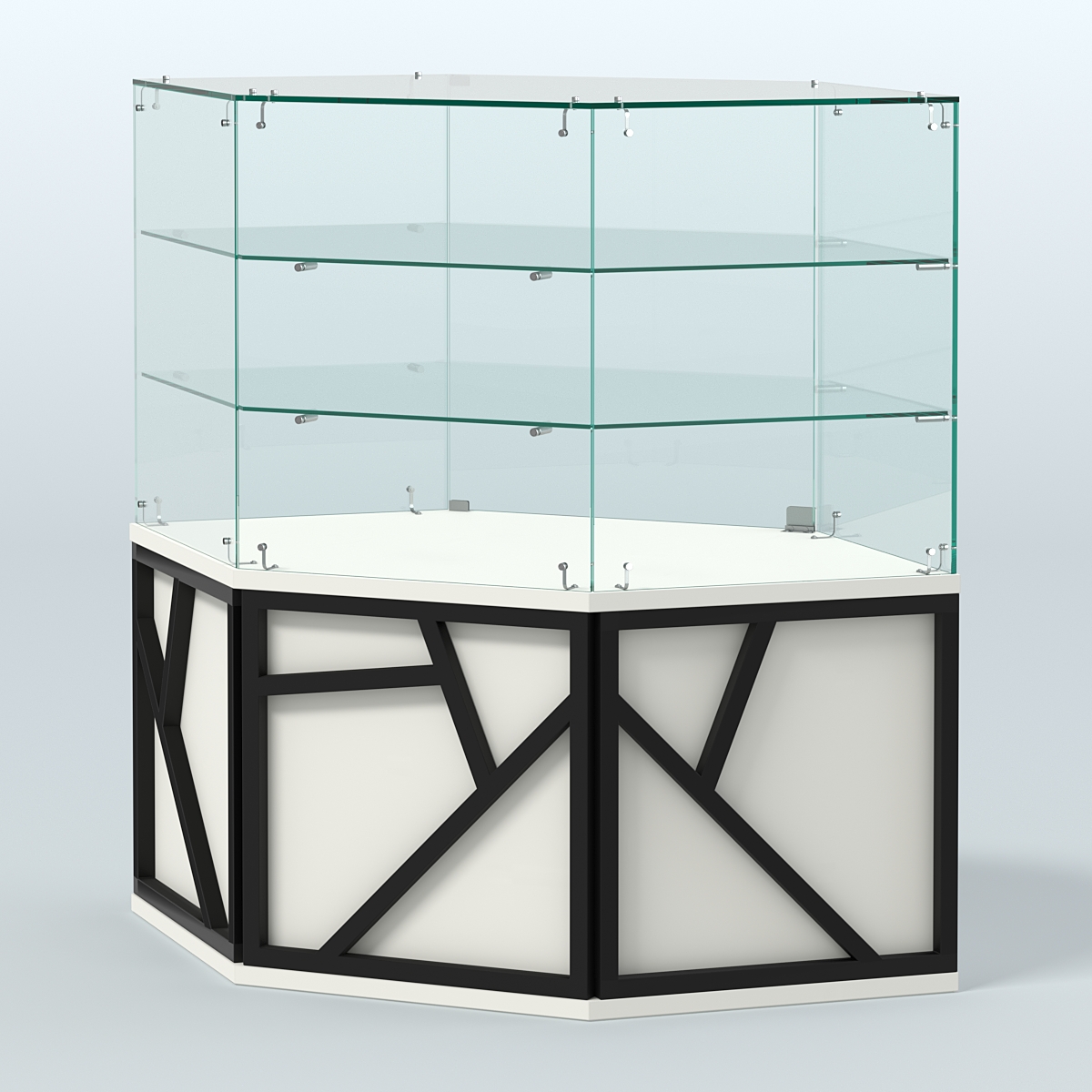 Торговый прилавок низкий с шести-гранными полками серии ЛОФТ - АЛЬФА №37 Белый