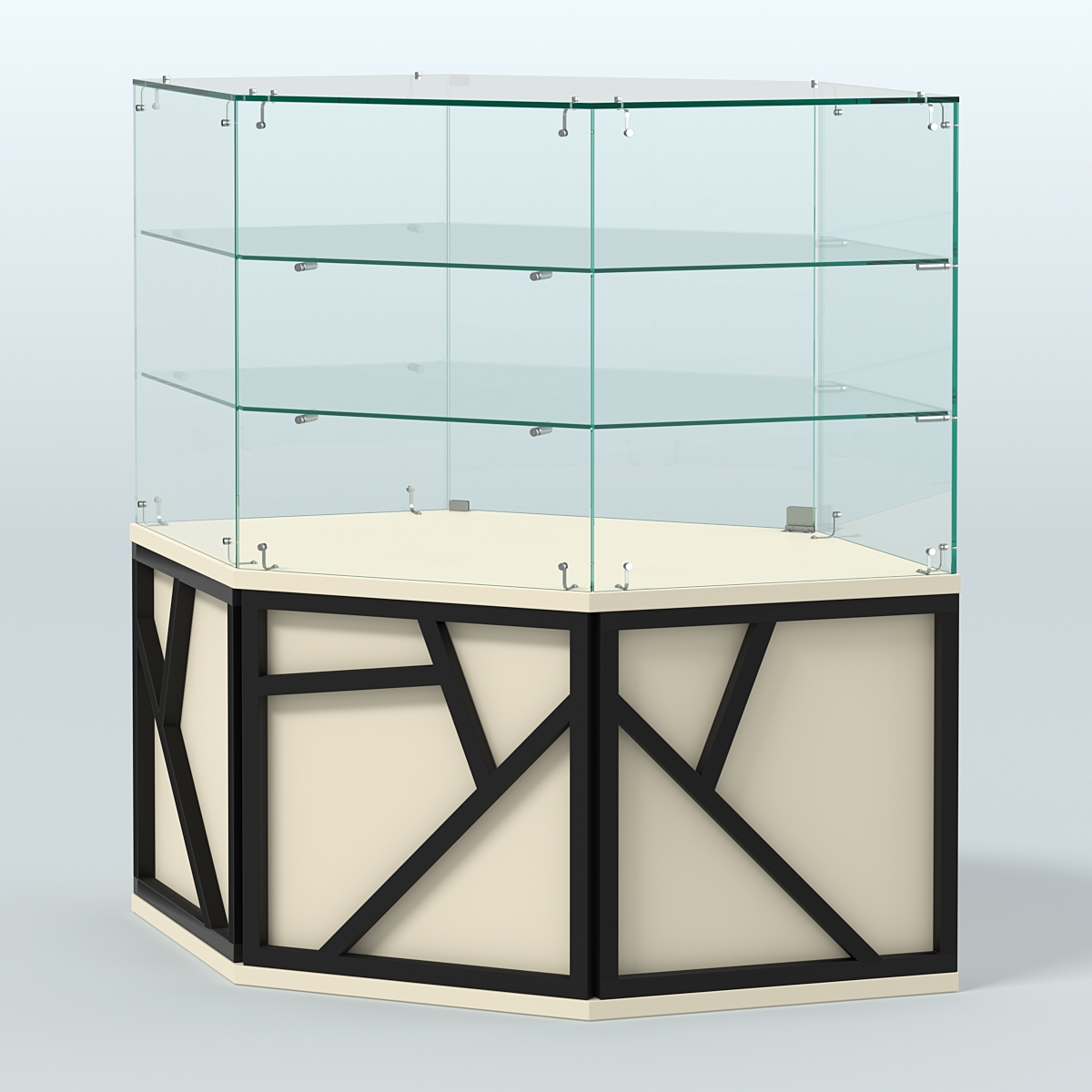 Торговый прилавок низкий с шести-гранными полками серии ЛОФТ - АЛЬФА №37 Крем Вайс