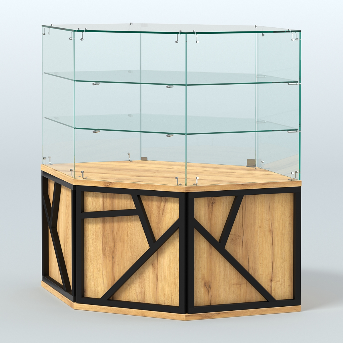 Торговый прилавок низкий с шести-гранными полками серии ЛОФТ - АЛЬФА №37 Дуб Золотистый