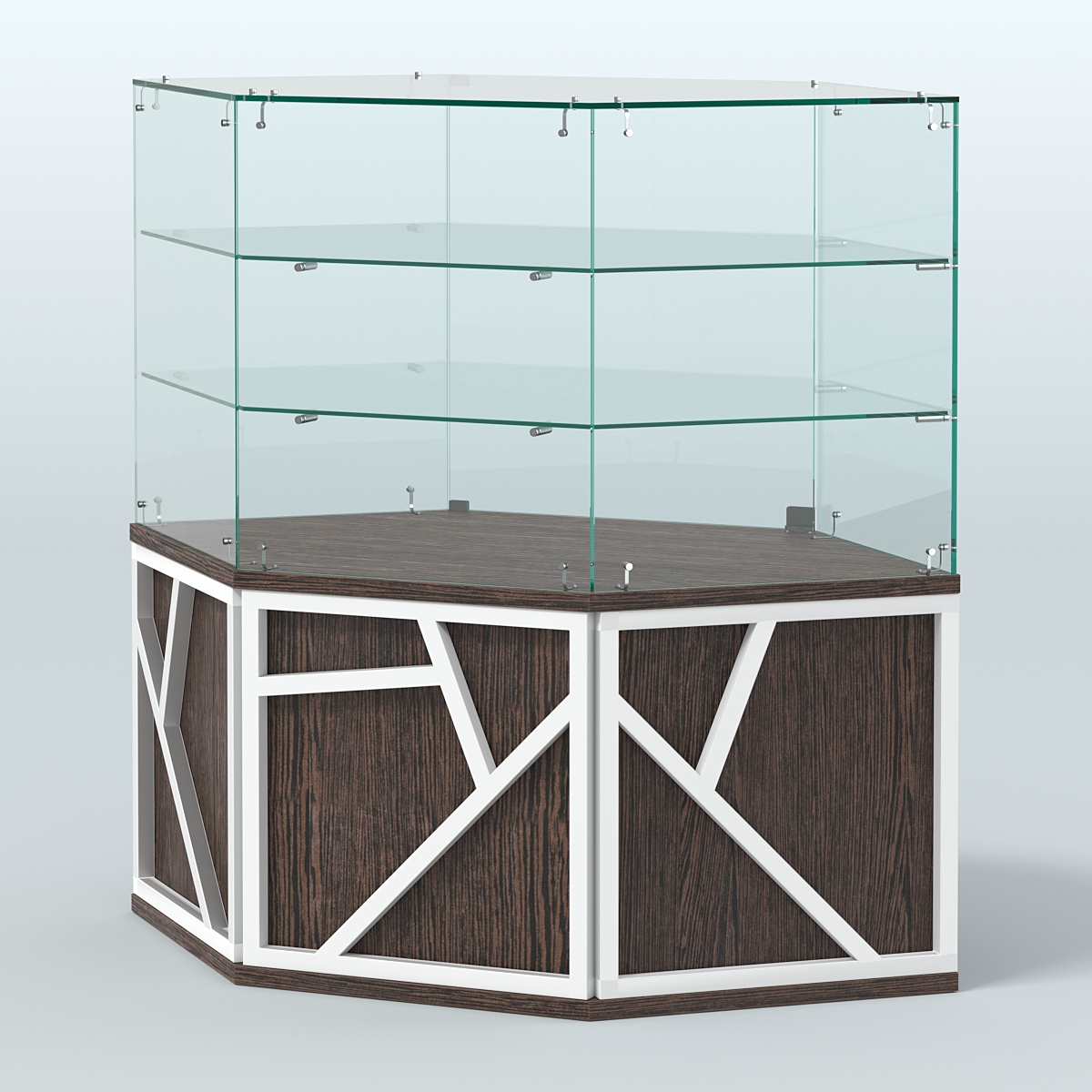 Торговый прилавок низкий с шести-гранными полками серии ЛОФТ - АЛЬФА №37 Дуб Венге + Белый