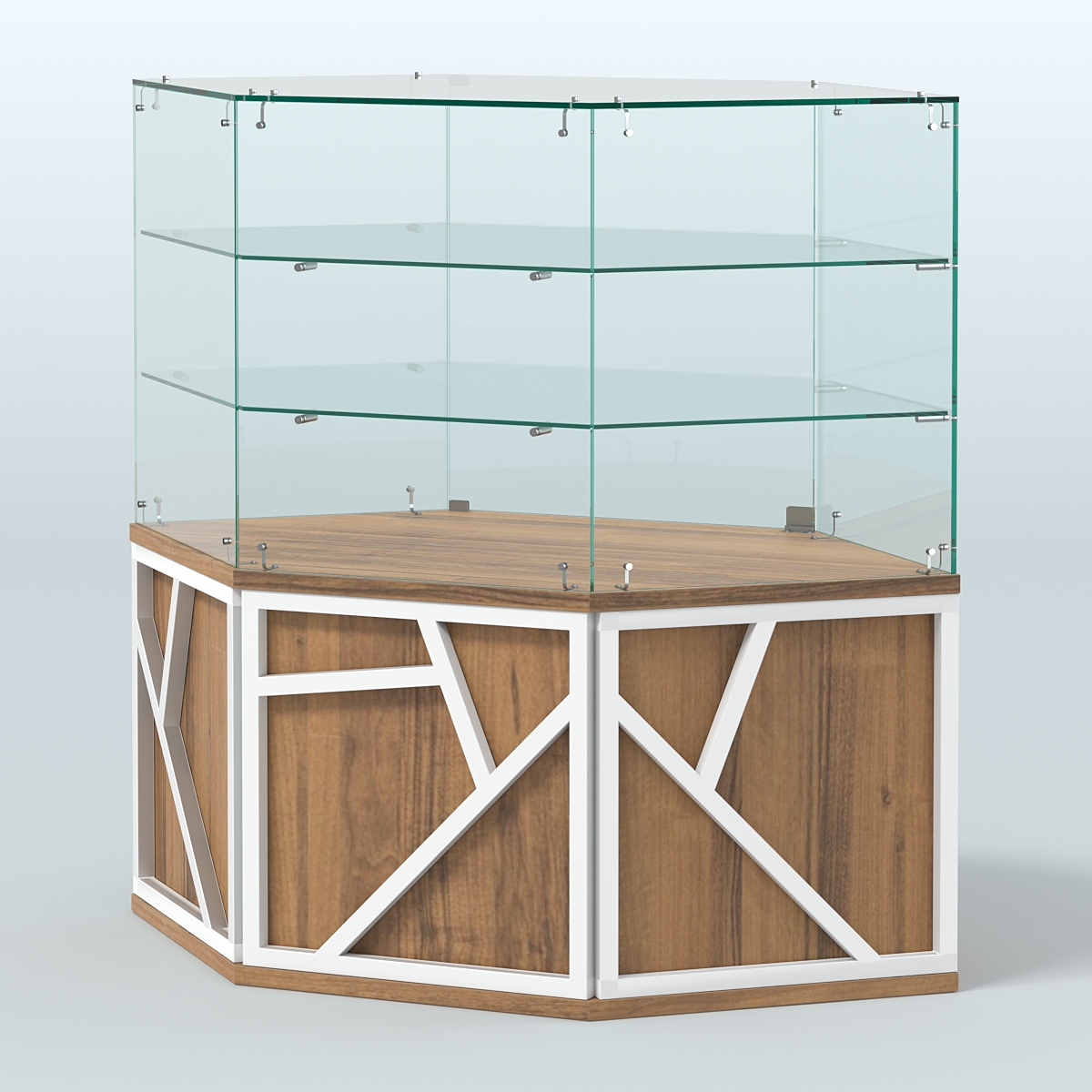 Торговый прилавок низкий с шести-гранными полками серии ЛОФТ - АЛЬФА №37 Орех + Белый